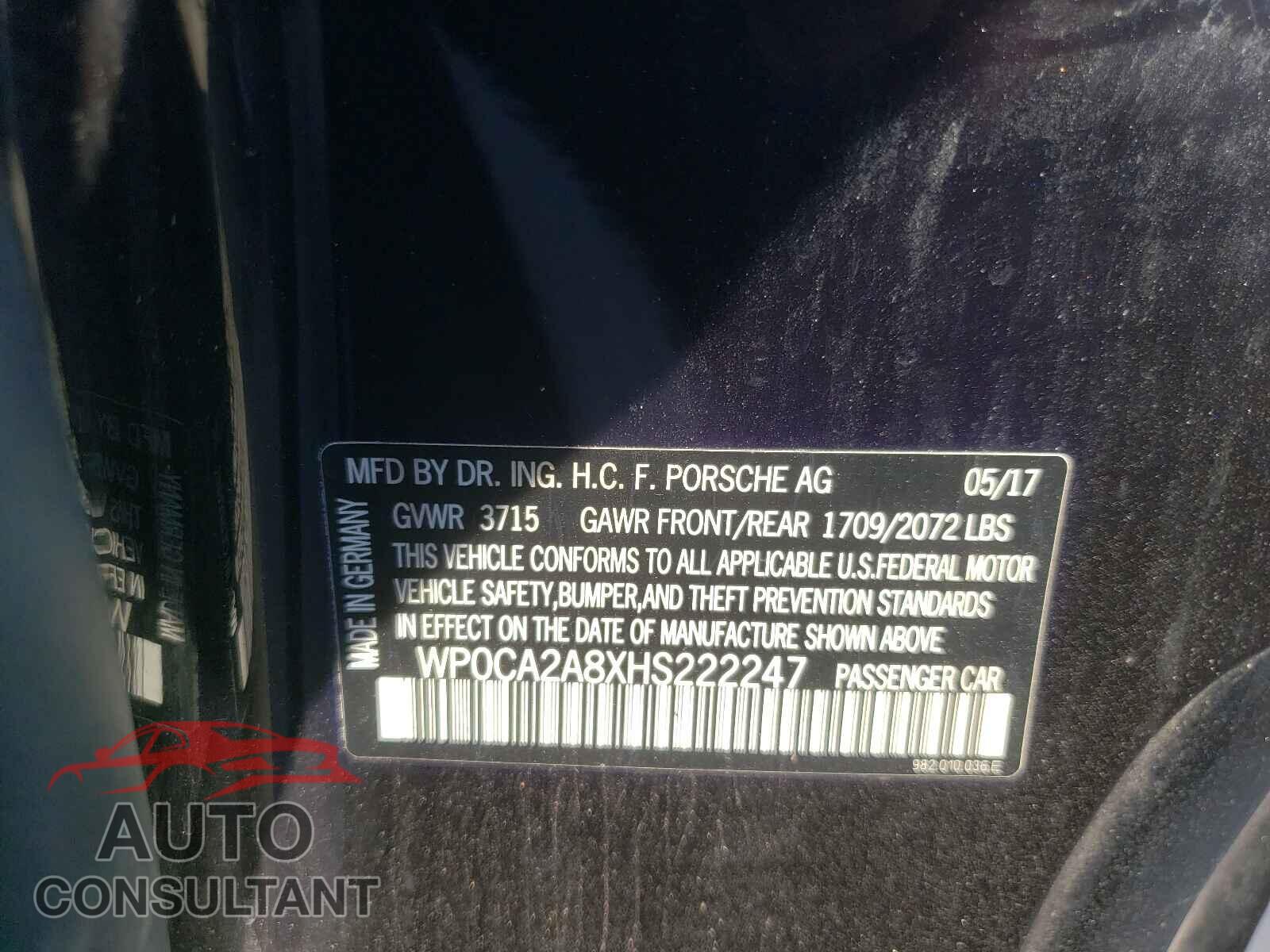 PORSCHE BOXSTER 2017 - WP0CA2A8XHS222247