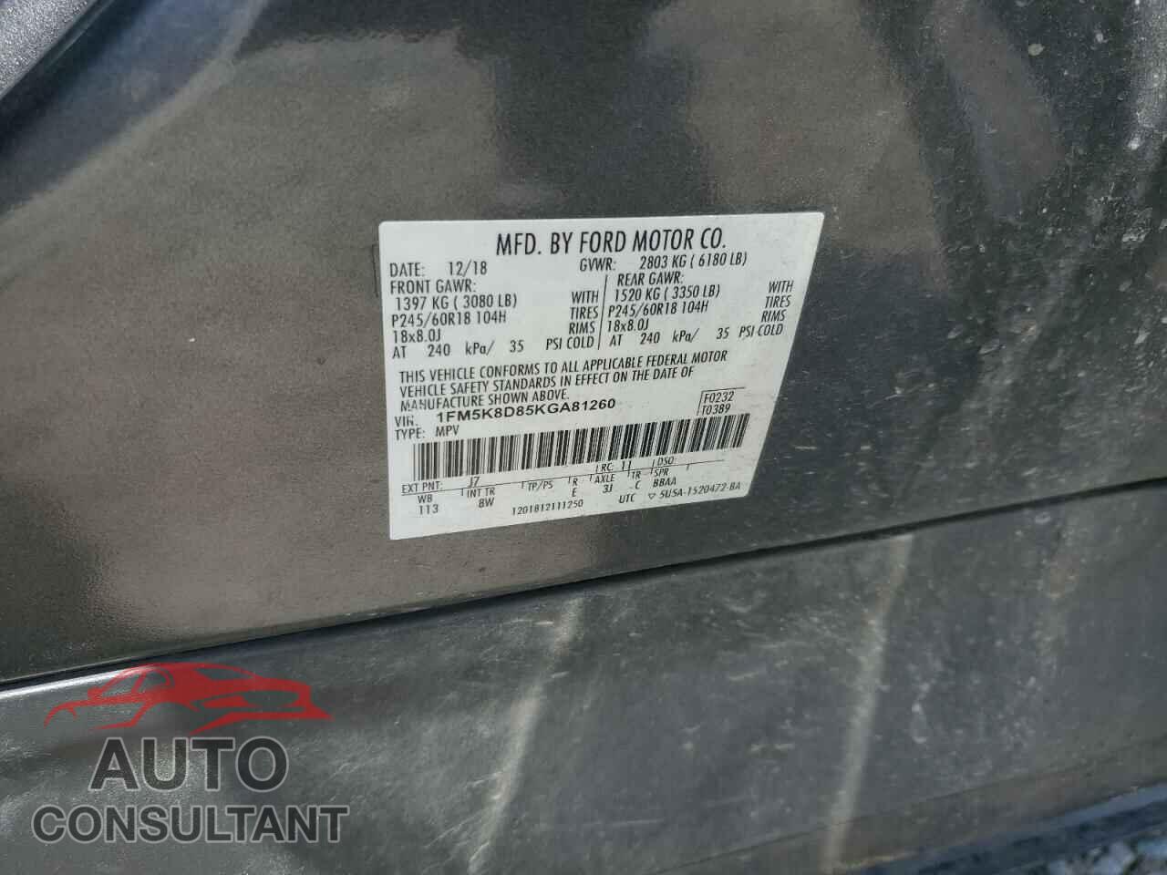 FORD EXPLORER 2019 - 1FM5K8D85KGA81260