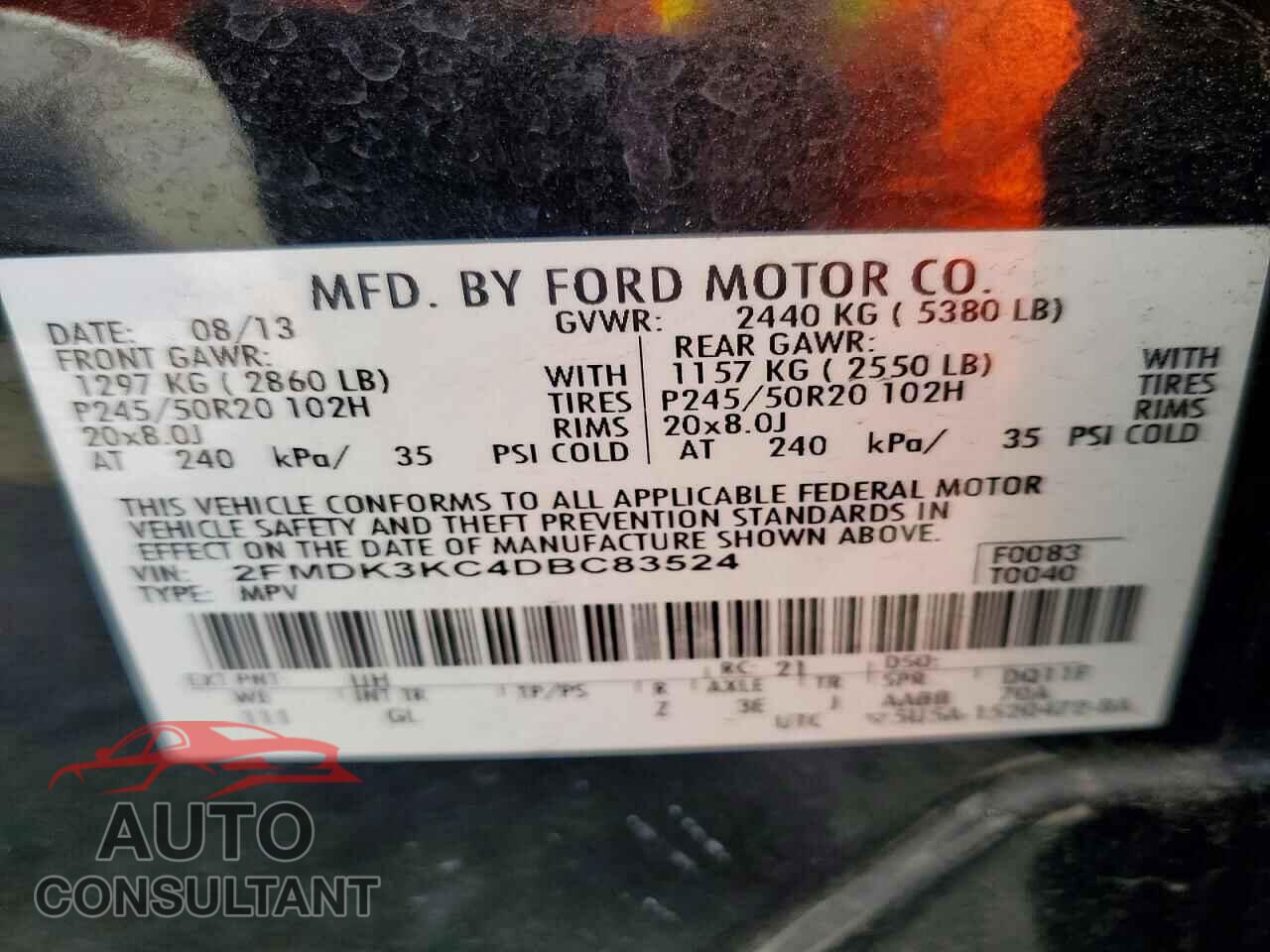 FORD EDGE 2013 - 2FMDK3KC4DBC83524