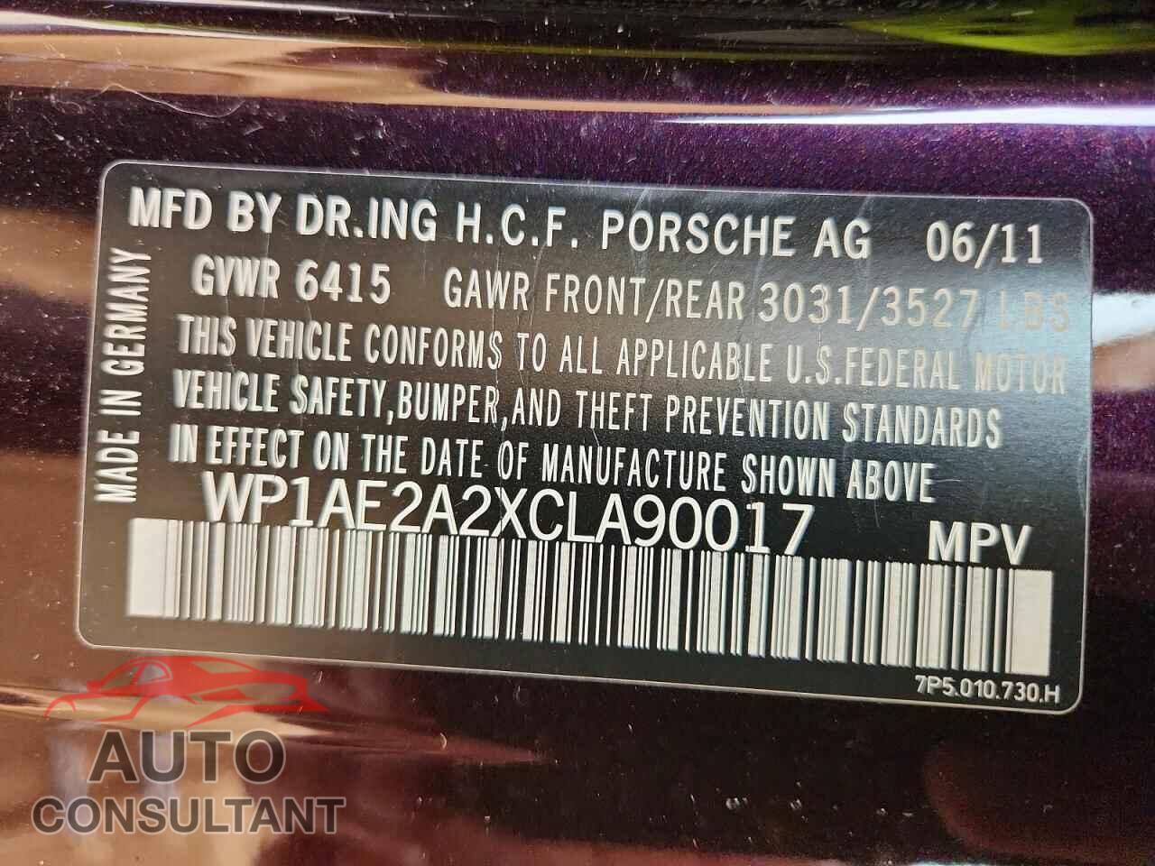 PORSCHE CAYENNE 2012 - WP1AE2A2XCLA90017