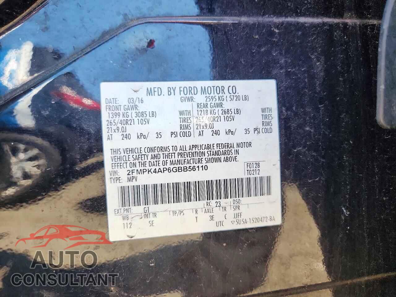 FORD EDGE 2016 - 2FMPK4AP6GBB56110