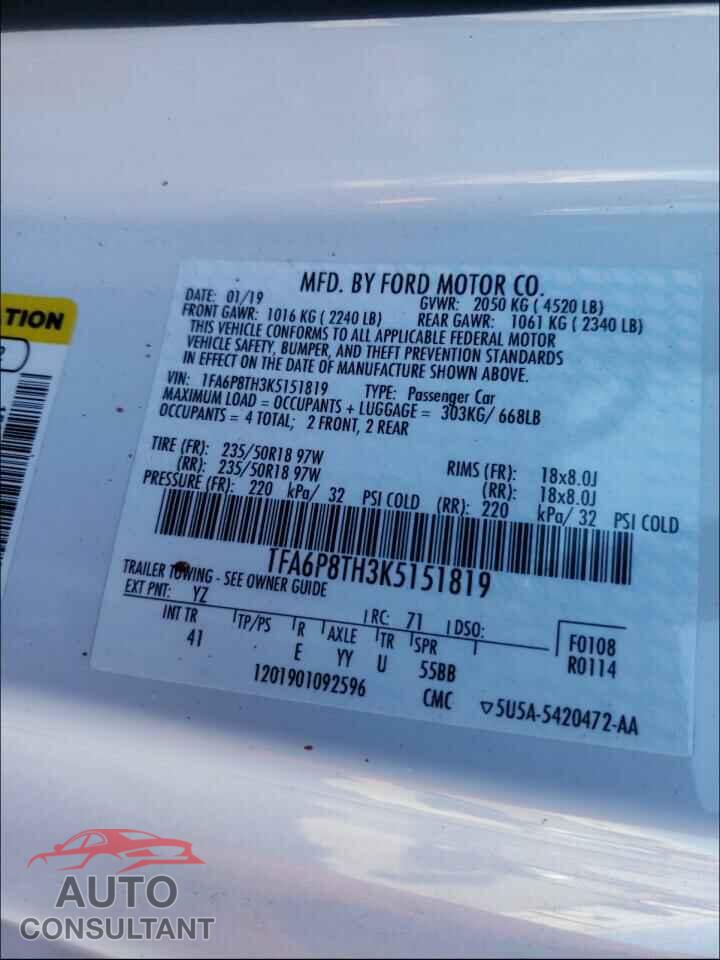 FORD MUSTANG 2019 - 1FA6P8TH3K5151819