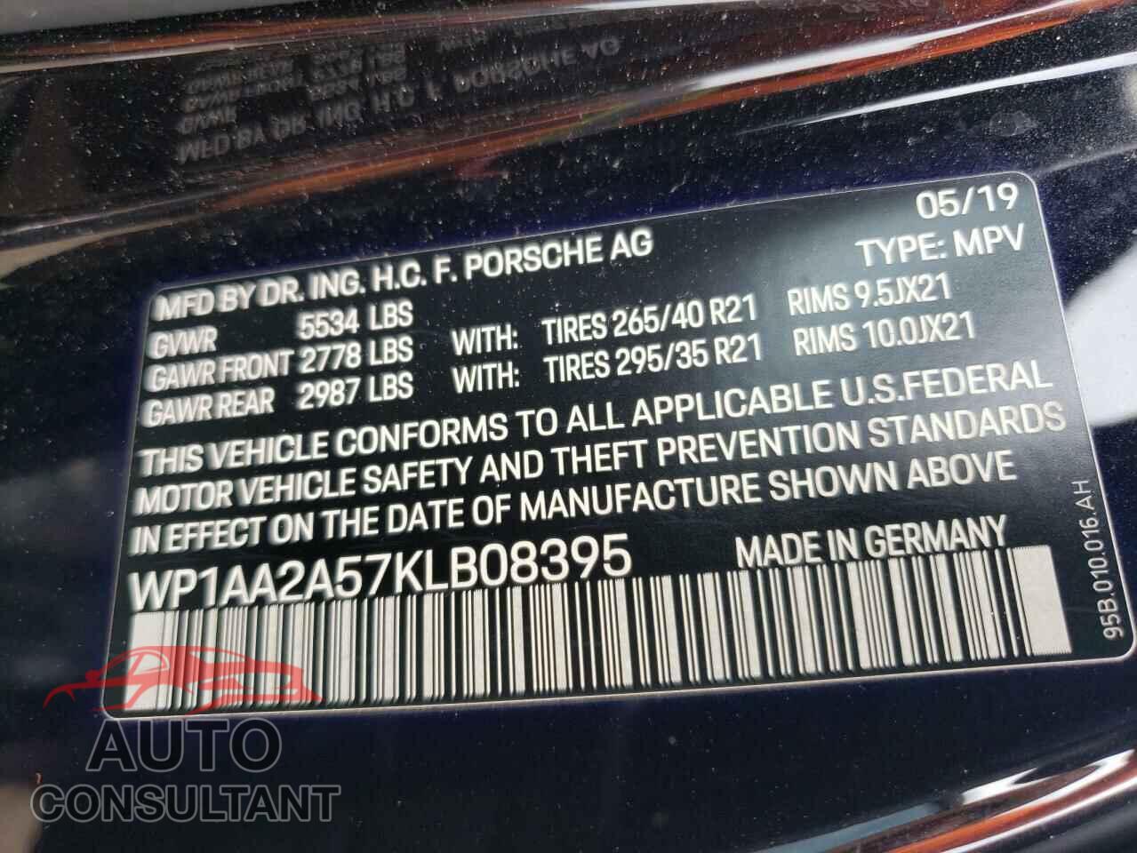 PORSCHE MACAN 2019 - WP1AA2A57KLB08395