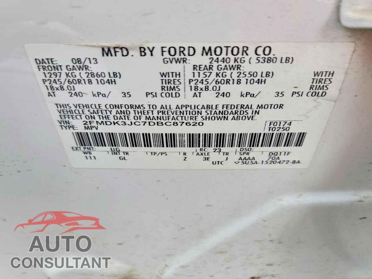 FORD EDGE 2013 - 2FMDK3JC7DBC87620