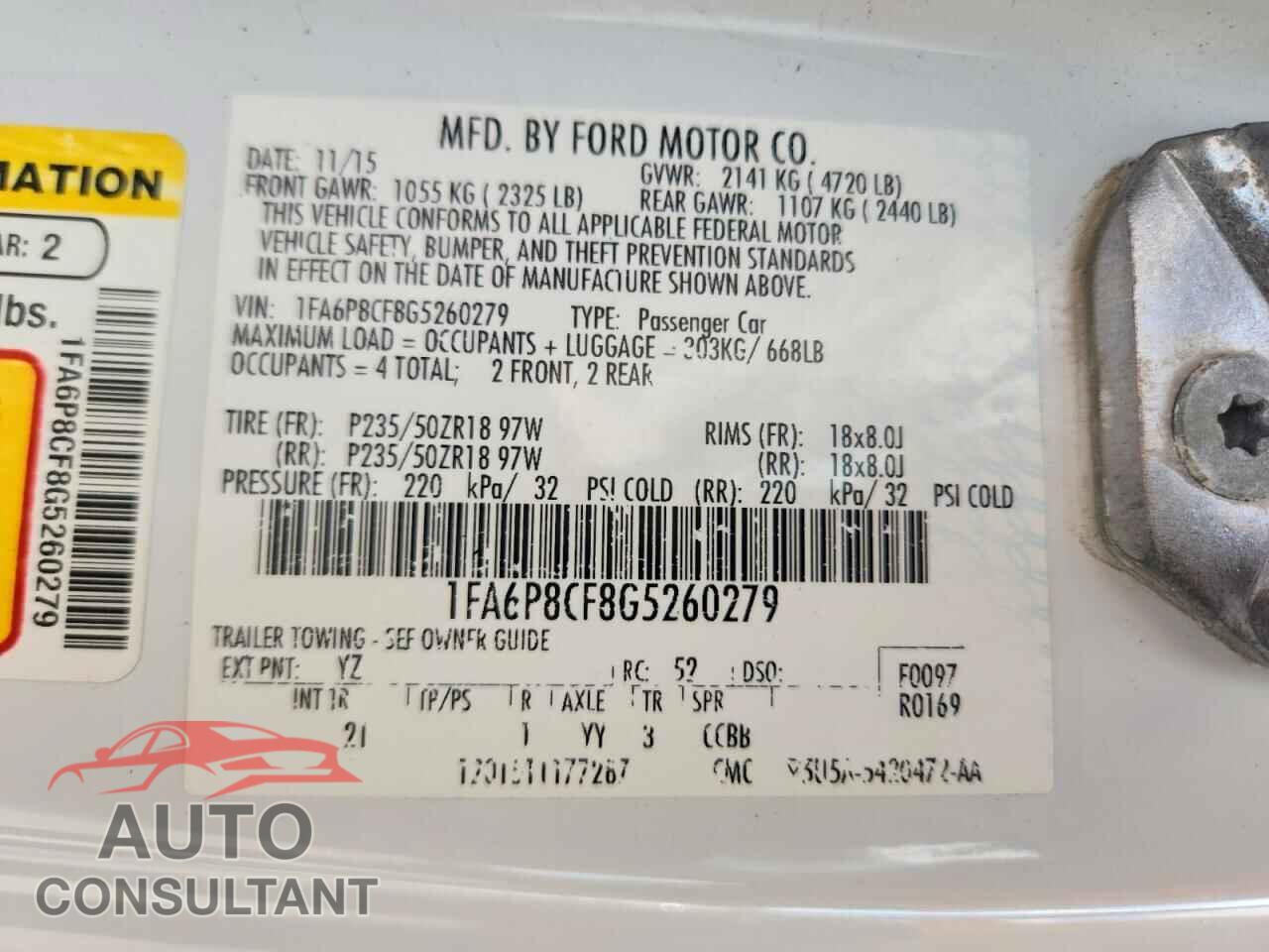 FORD MUSTANG 2016 - 1FA6P8CF8G5260279