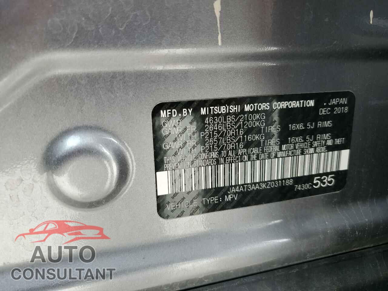 MITSUBISHI ECLIPSE 2019 - JA4AT3AA3KZ031188