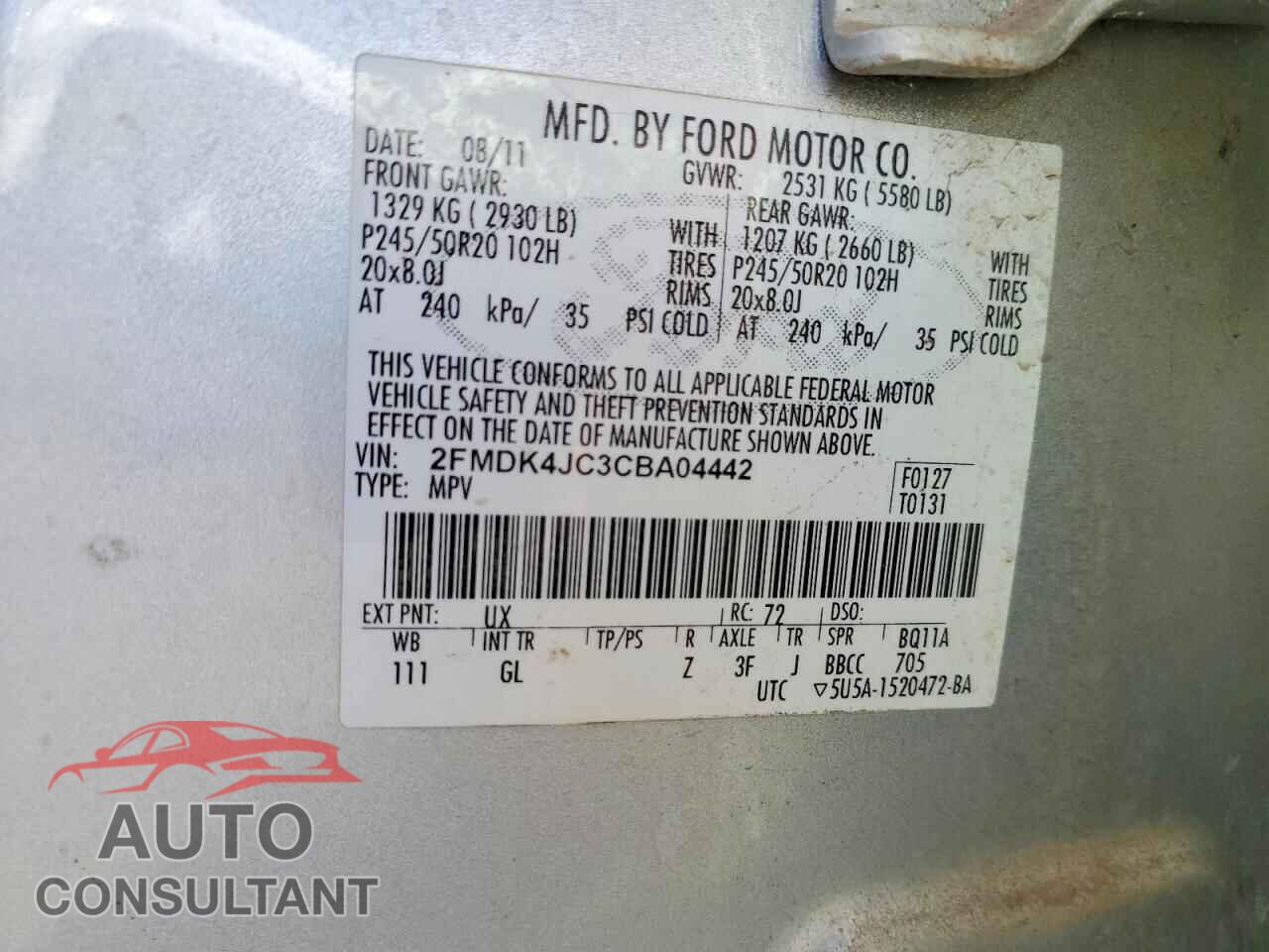 FORD EDGE 2012 - 2FMDK4JC3CBA04442