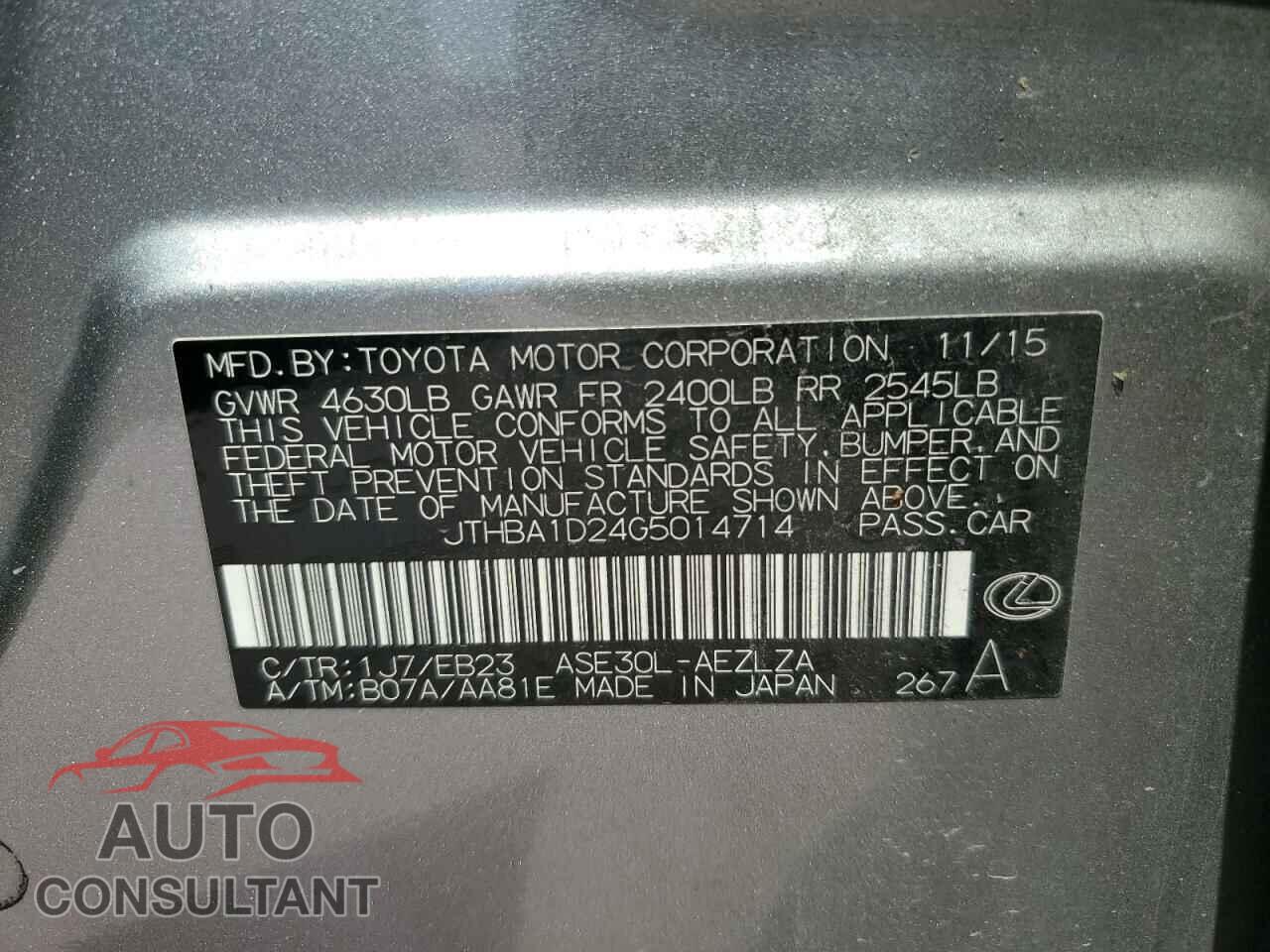 LEXUS IS 2016 - JTHBA1D24G5014714