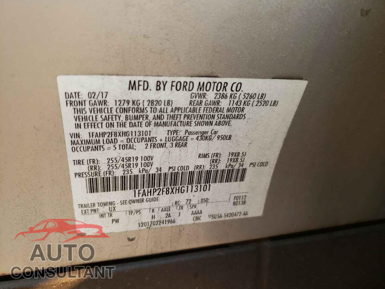 FORD TAURUS 2017 - 1FAHP2F8XHG113101
