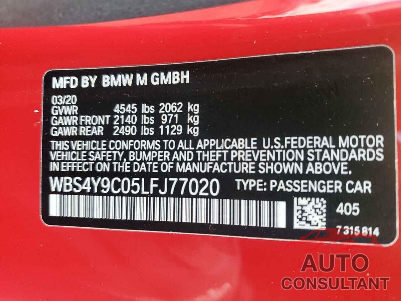 BMW M4 2020 - WBS4Y9C05LFJ77020