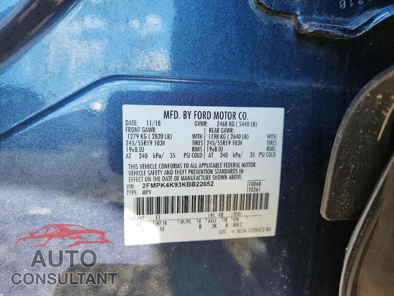 FORD EDGE 2019 - 2FMPK4K93KBB22652