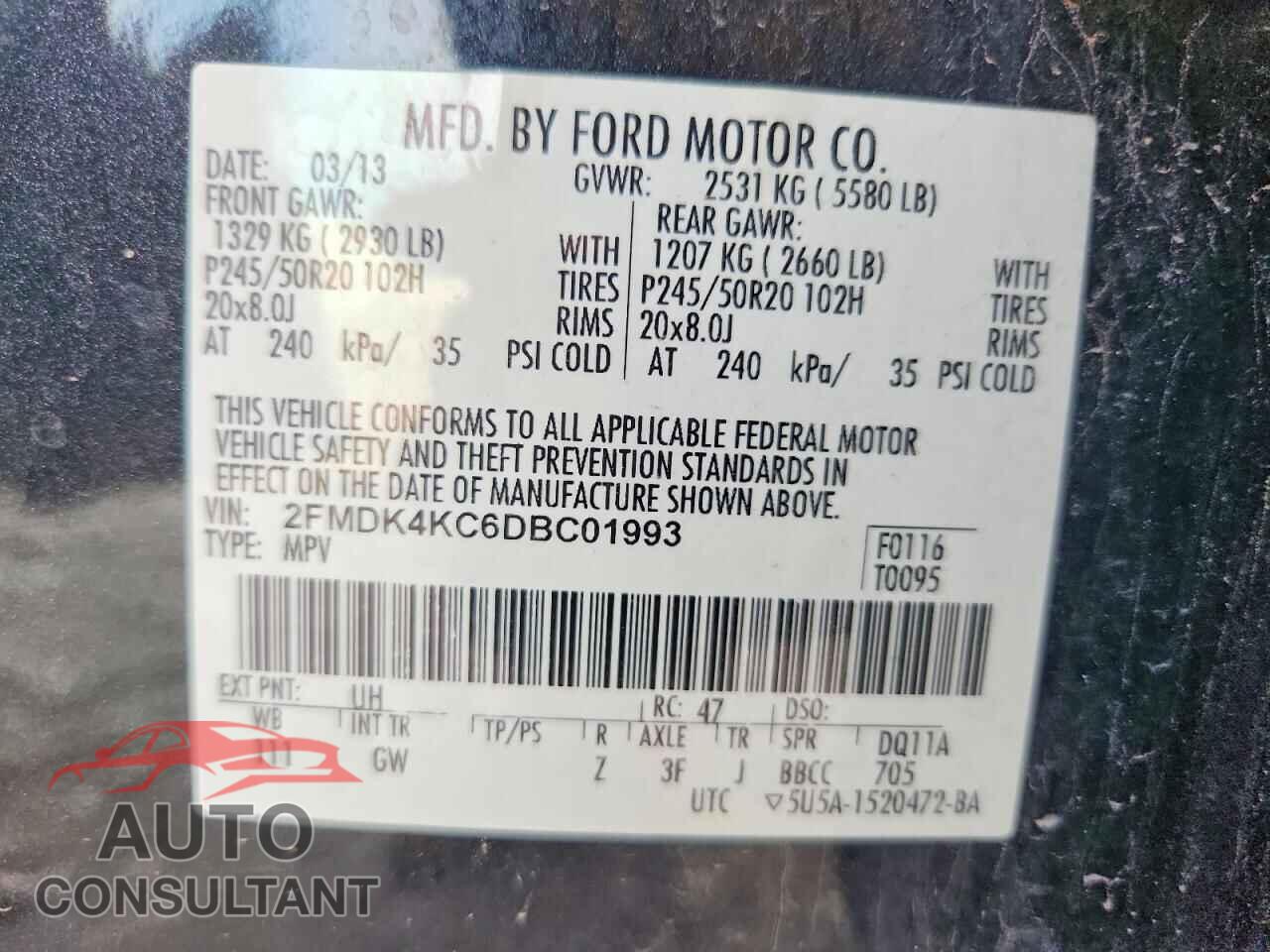 FORD EDGE 2013 - 2FMDK4KC6DBC01993