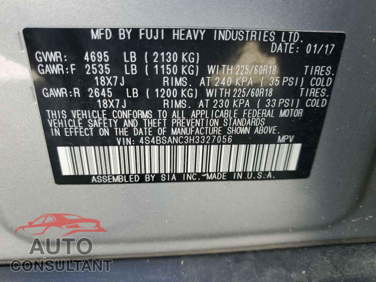 SUBARU OUTBACK 2017 - 4S4BSANC3H3327056