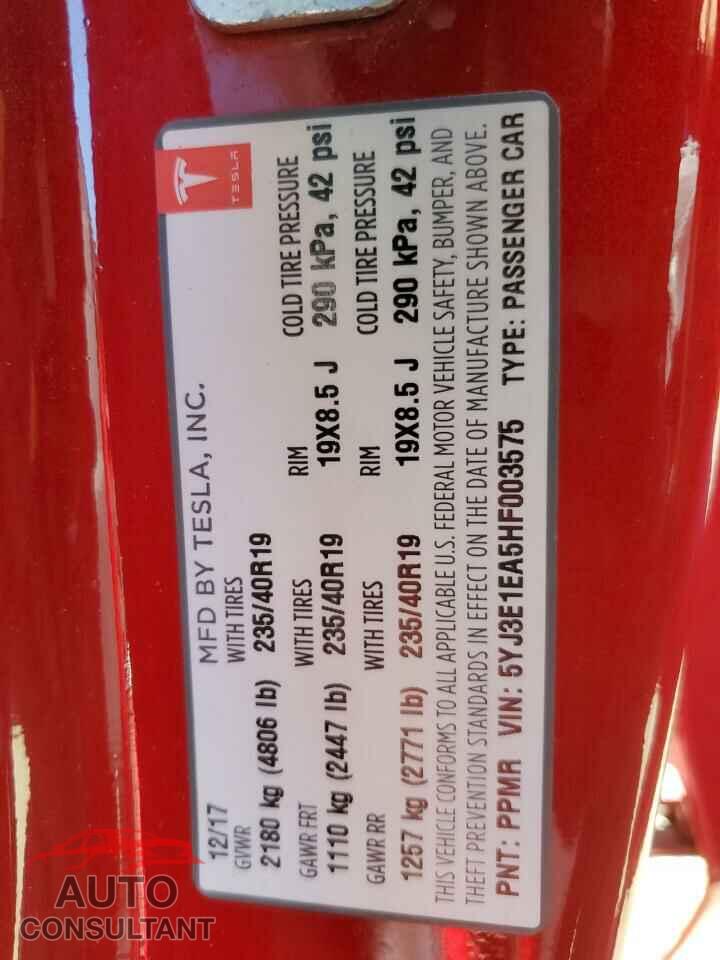 TESLA MODEL 3 2017 - 5YJ3E1EA5HF003575