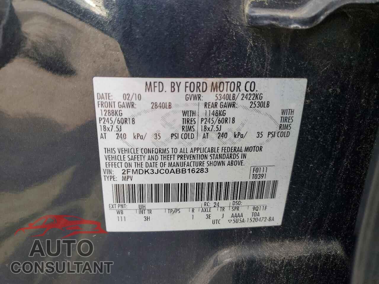 FORD EDGE 2010 - 2FMDK3JC0ABB16283