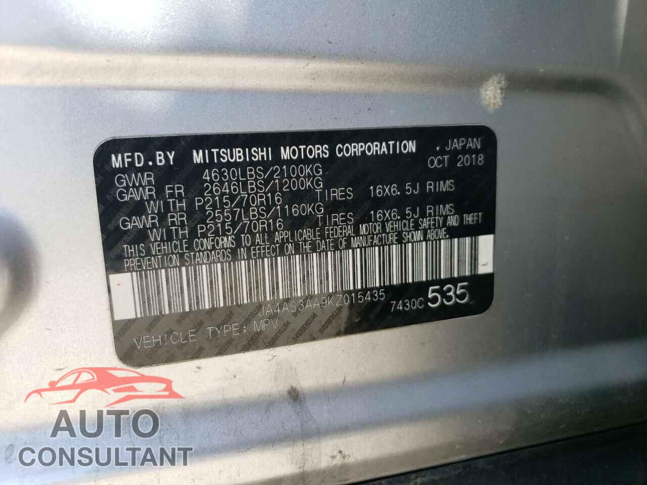 MITSUBISHI ECLIPSE 2019 - JA4AS3AA9KZ015435