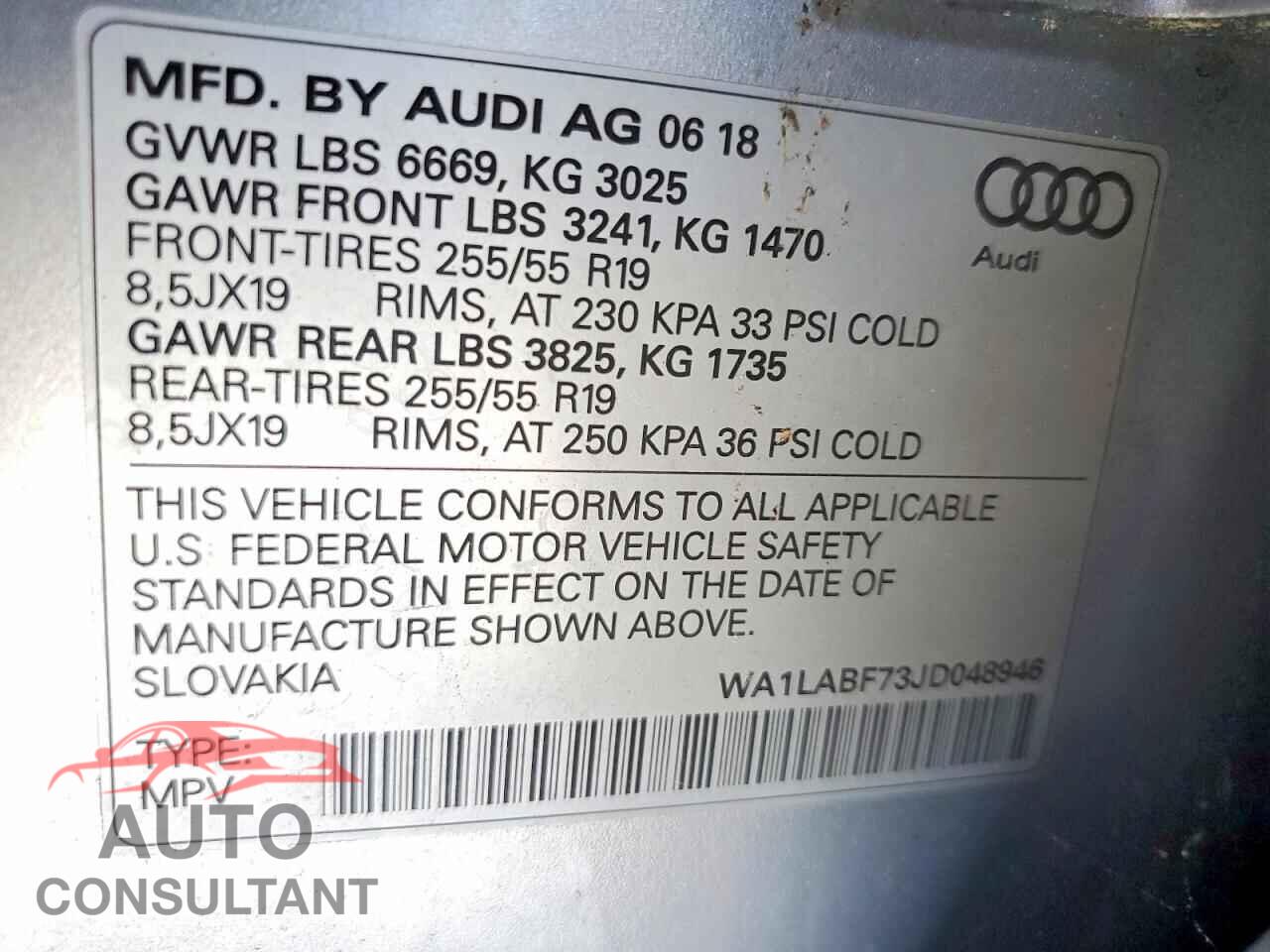 AUDI Q7 2018 - WA1LABF73JD048946