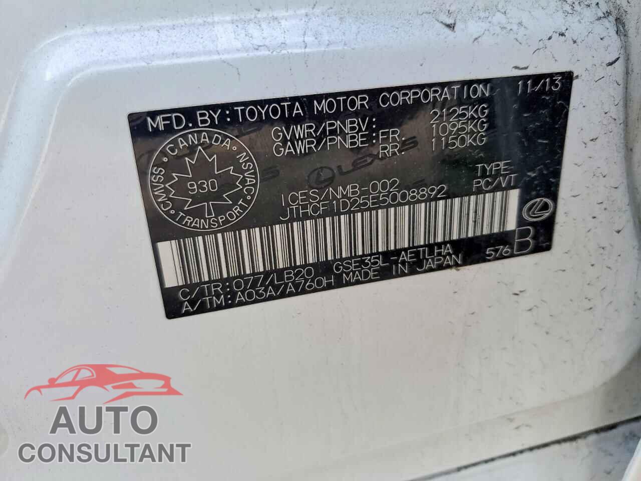 LEXUS IS 2014 - JTHCF1D25E5008892