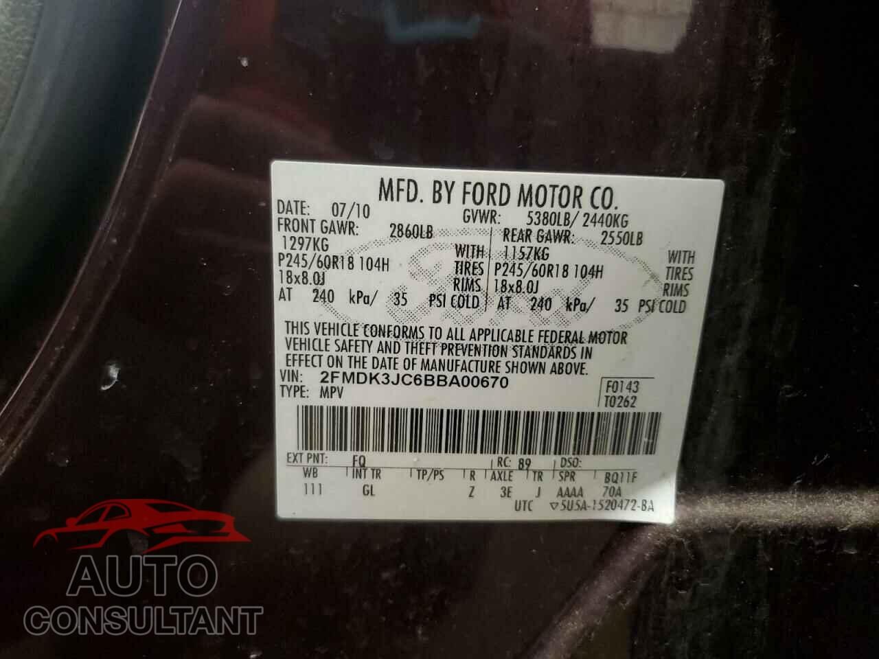 FORD EDGE 2011 - 2FMDK3JC6BBA00670