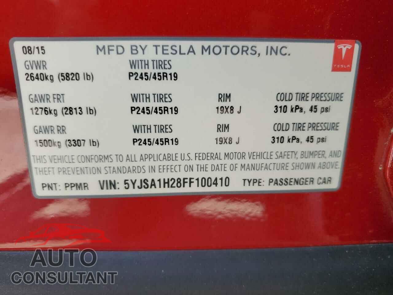 TESLA MODEL S 2015 - 5YJSA1H28FF100410