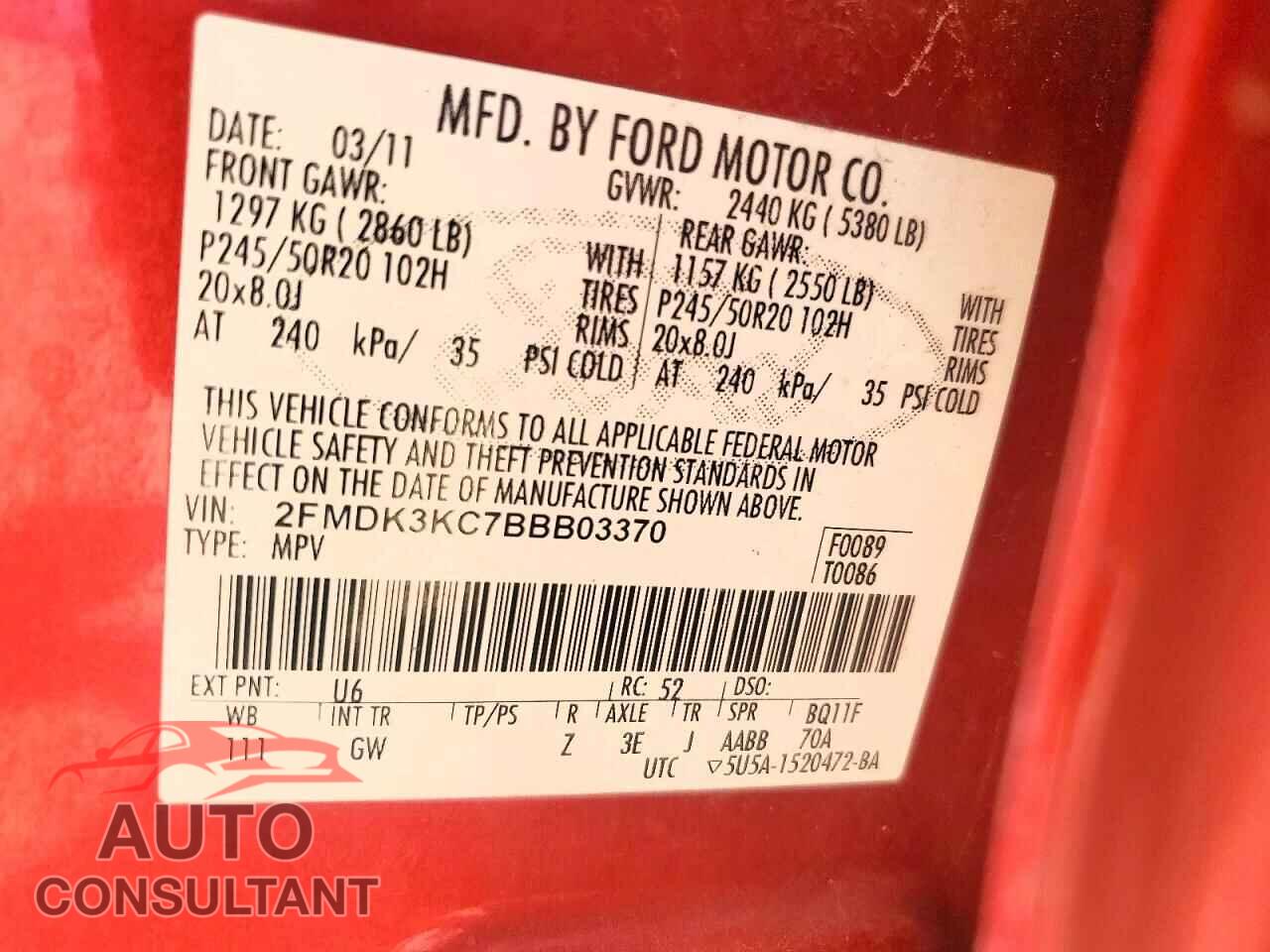 FORD EDGE SE 4D 2011 - 2FMDK3KC7BBB03370