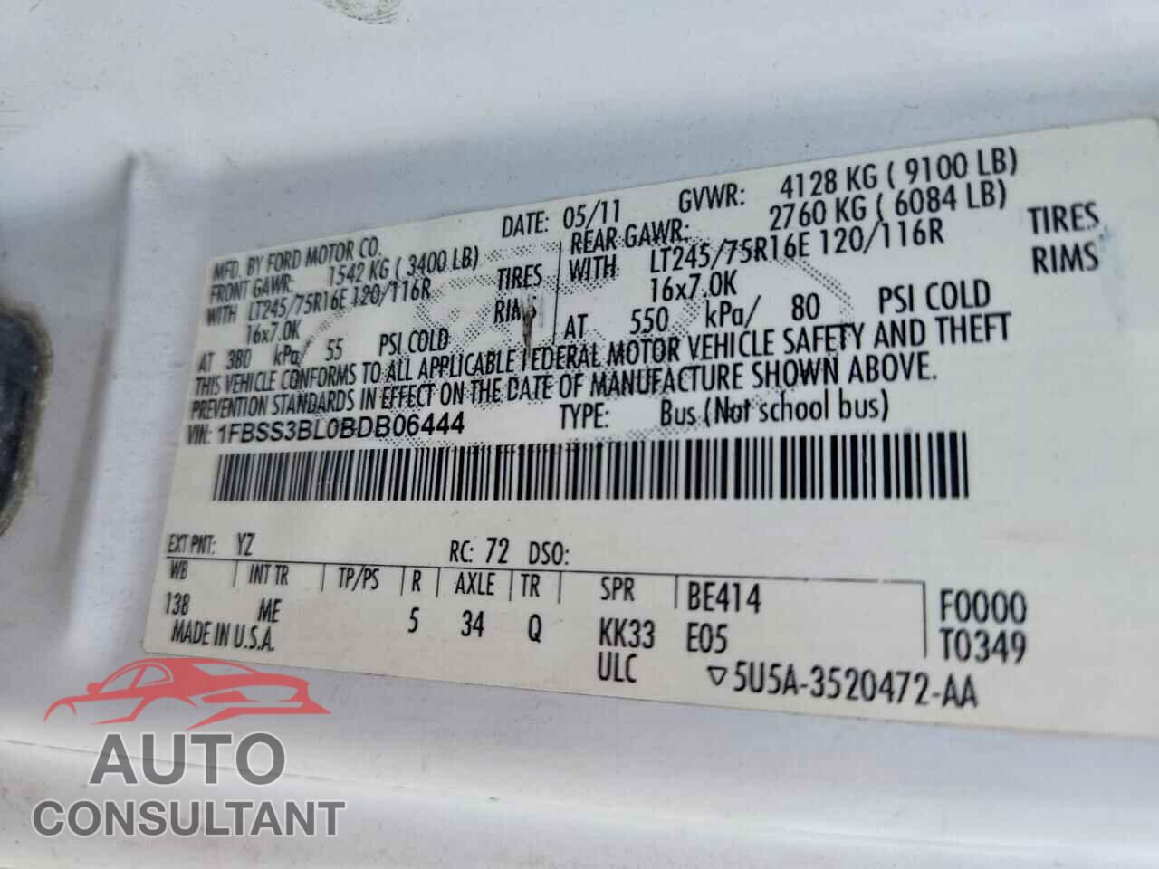 FORD ECONOLINE 2011 - 1FBSS3BL0BDB06444