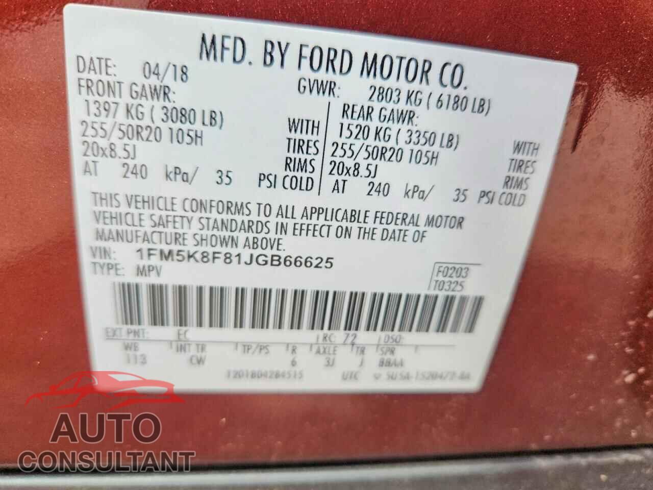 FORD EXPLORER 2018 - 1FM5K8F81JGB66625
