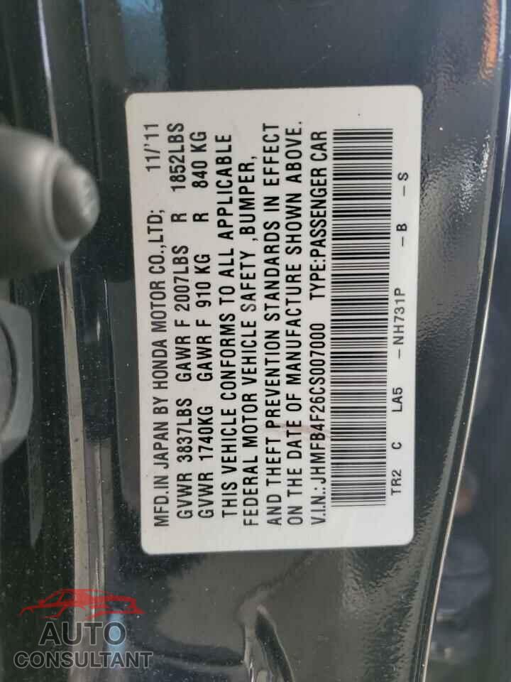 HONDA CIVIC 2012 - JHMFB4F26CS007000