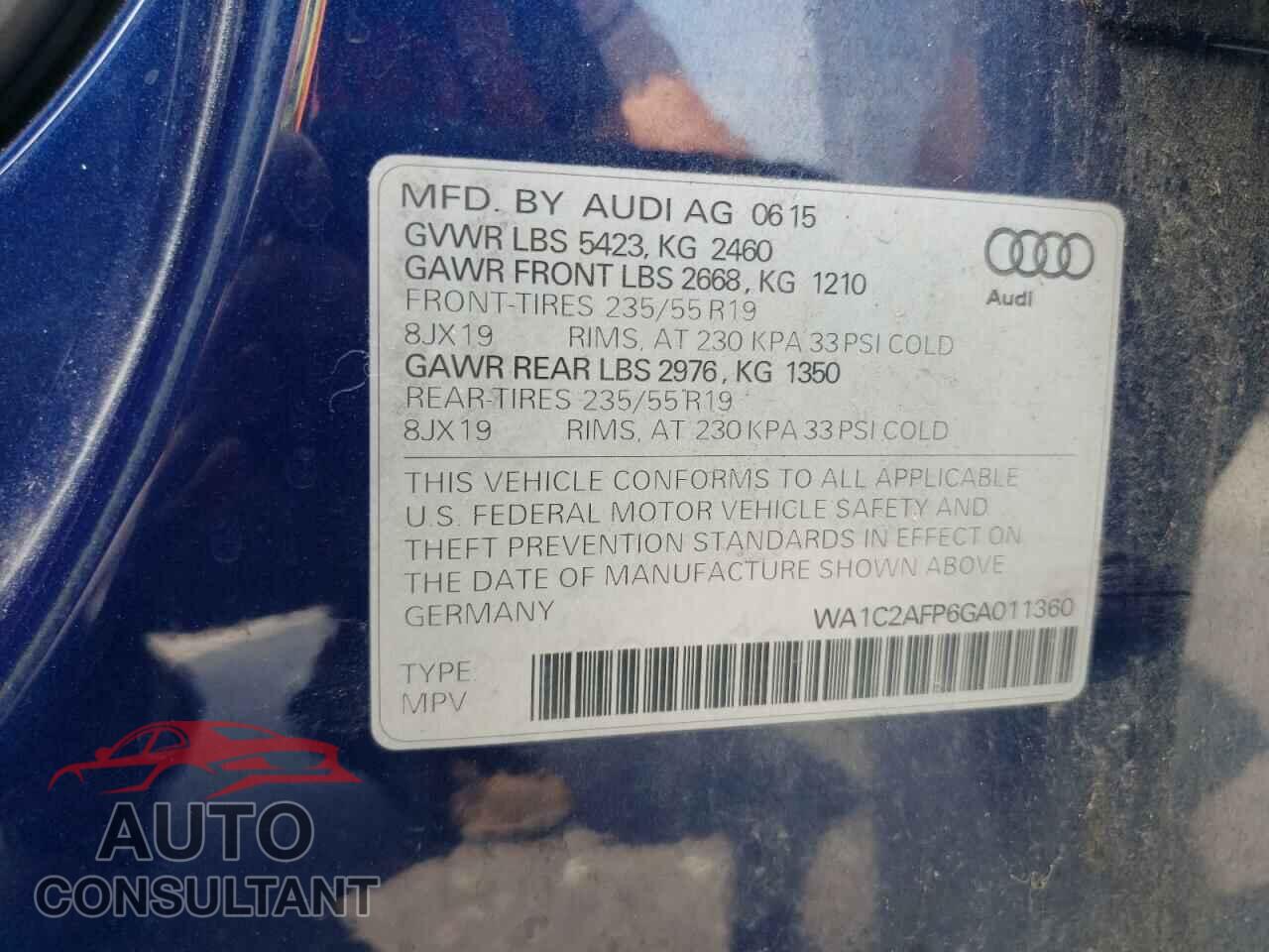 AUDI Q5 2016 - WA1C2AFP6GA011360