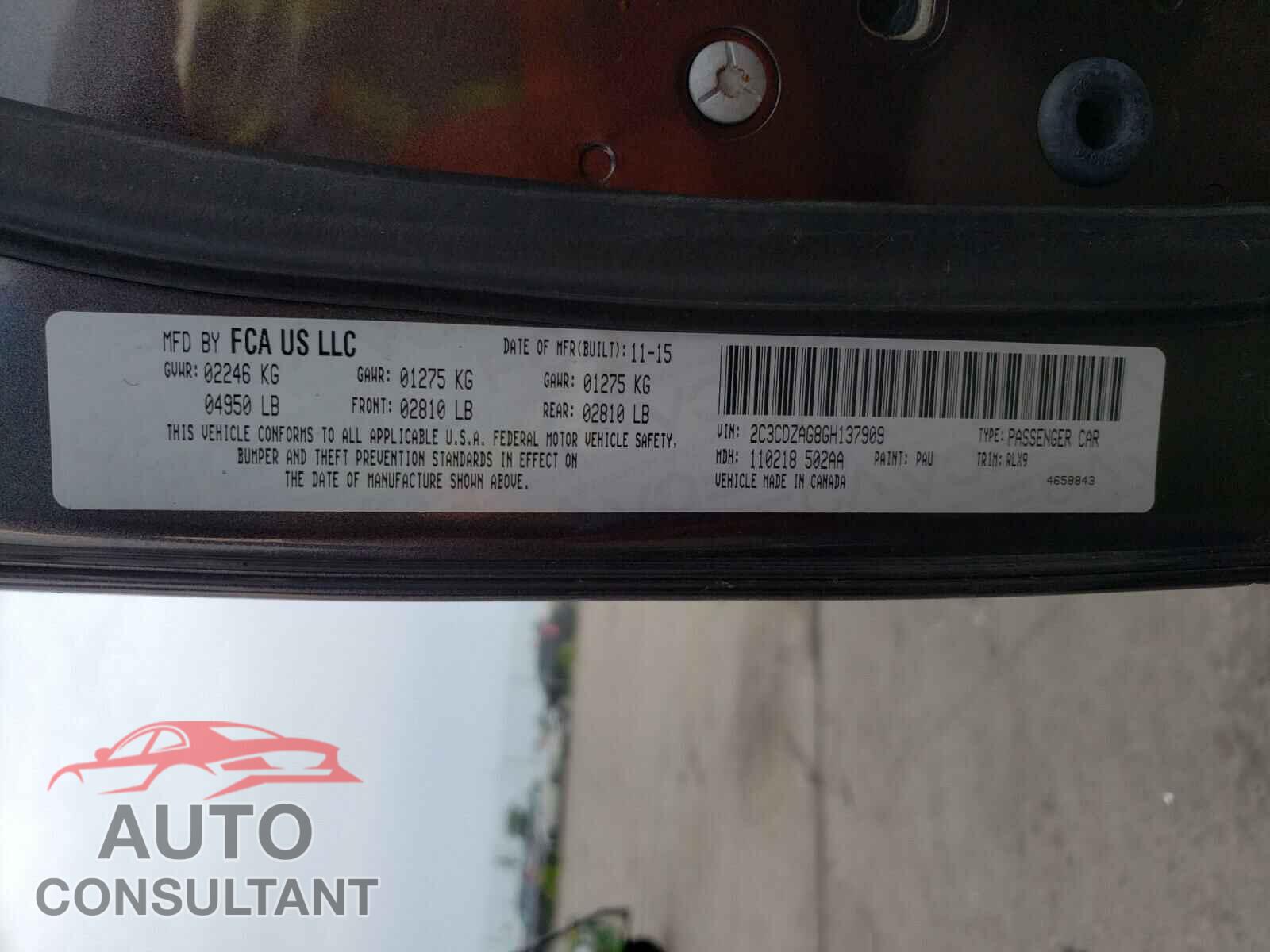 DODGE CHALLENGER 2016 - 2C3CDZAG8GH137909