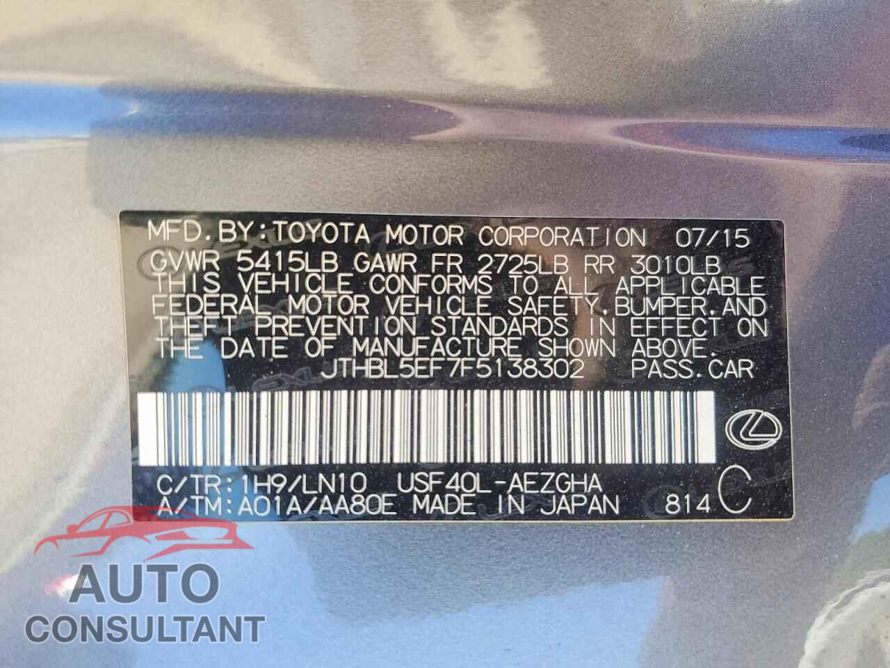 LEXUS LS460 2015 - JTHBL5EF7F5138302