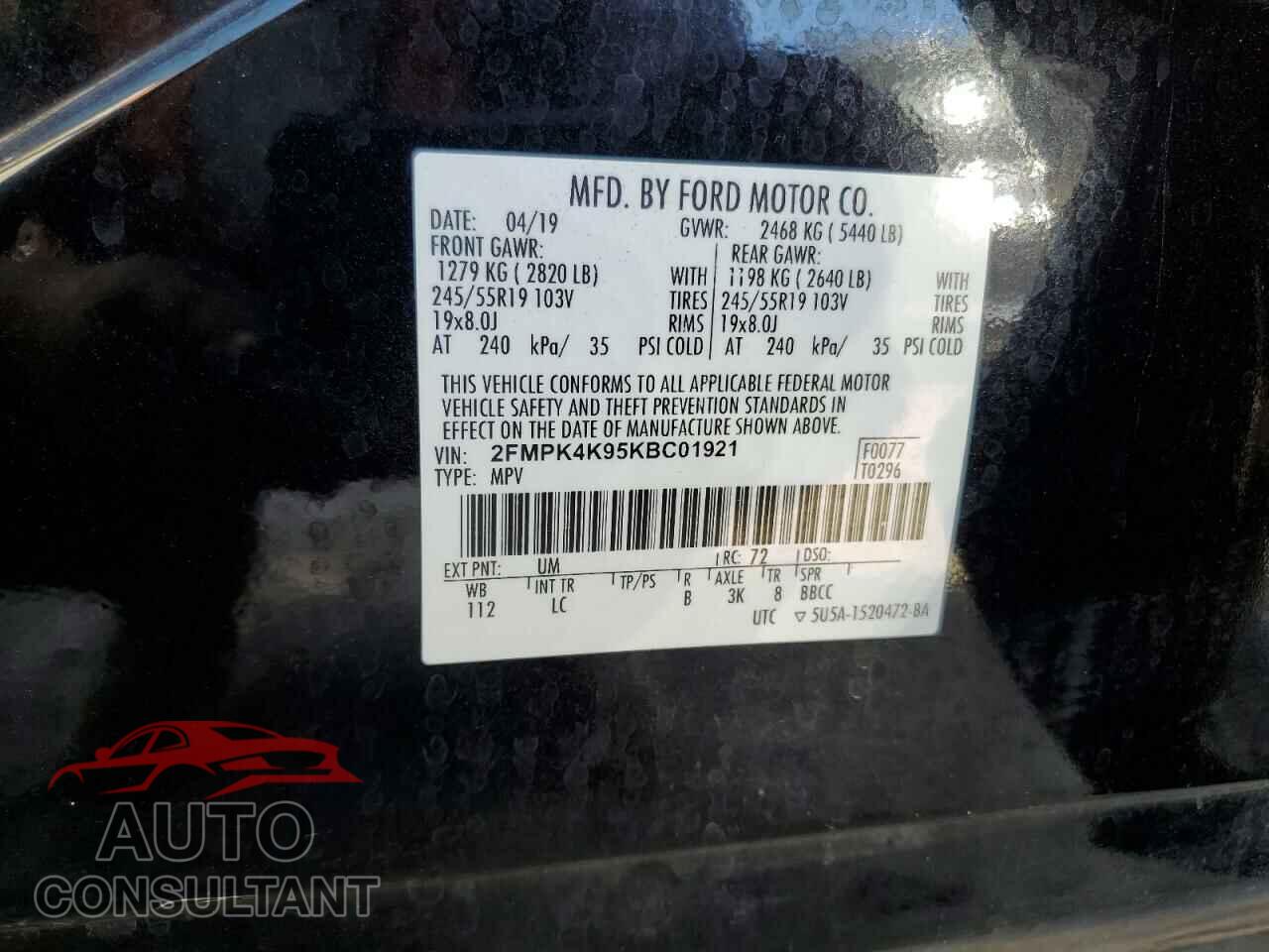 FORD EDGE 2019 - 2FMPK4K95KBC01921