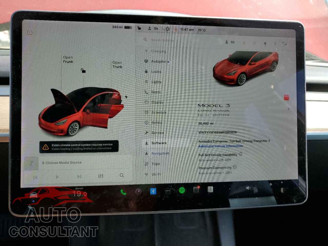 TESLA MODEL 3 2021 - 5YJ3E1EB9MF085829