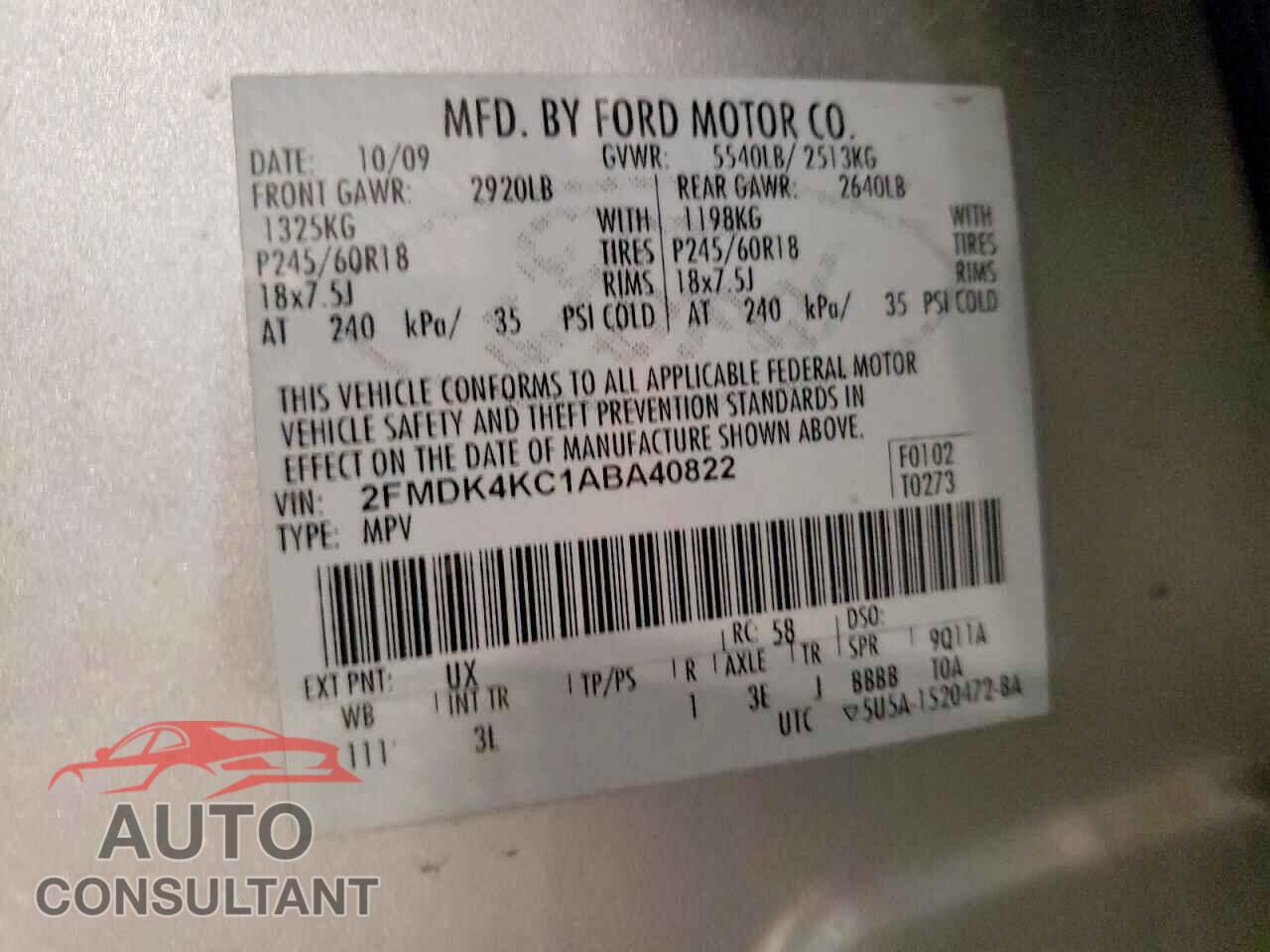FORD EDGE 2010 - 2FMDK4KC1ABA40822