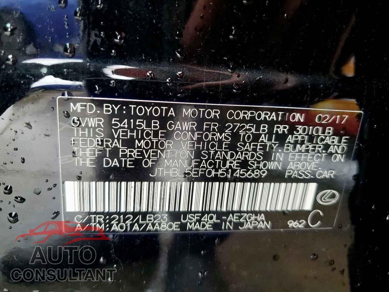 LEXUS LS460 2017 - JTHBL5EF0H5145689