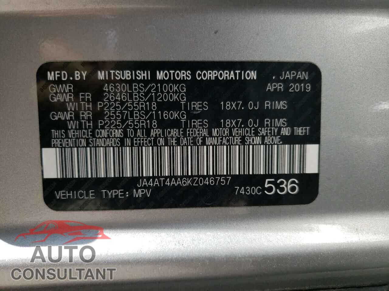 MITSUBISHI ECLIPSE 2019 - JA4AT4AA6KZ046757