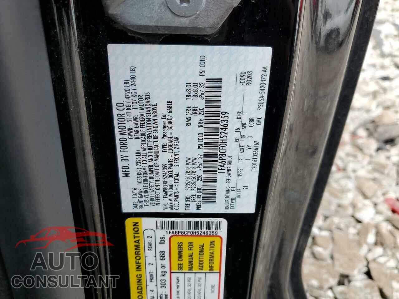 FORD MUSTANG 2017 - 1FA6P8CF0H5246359