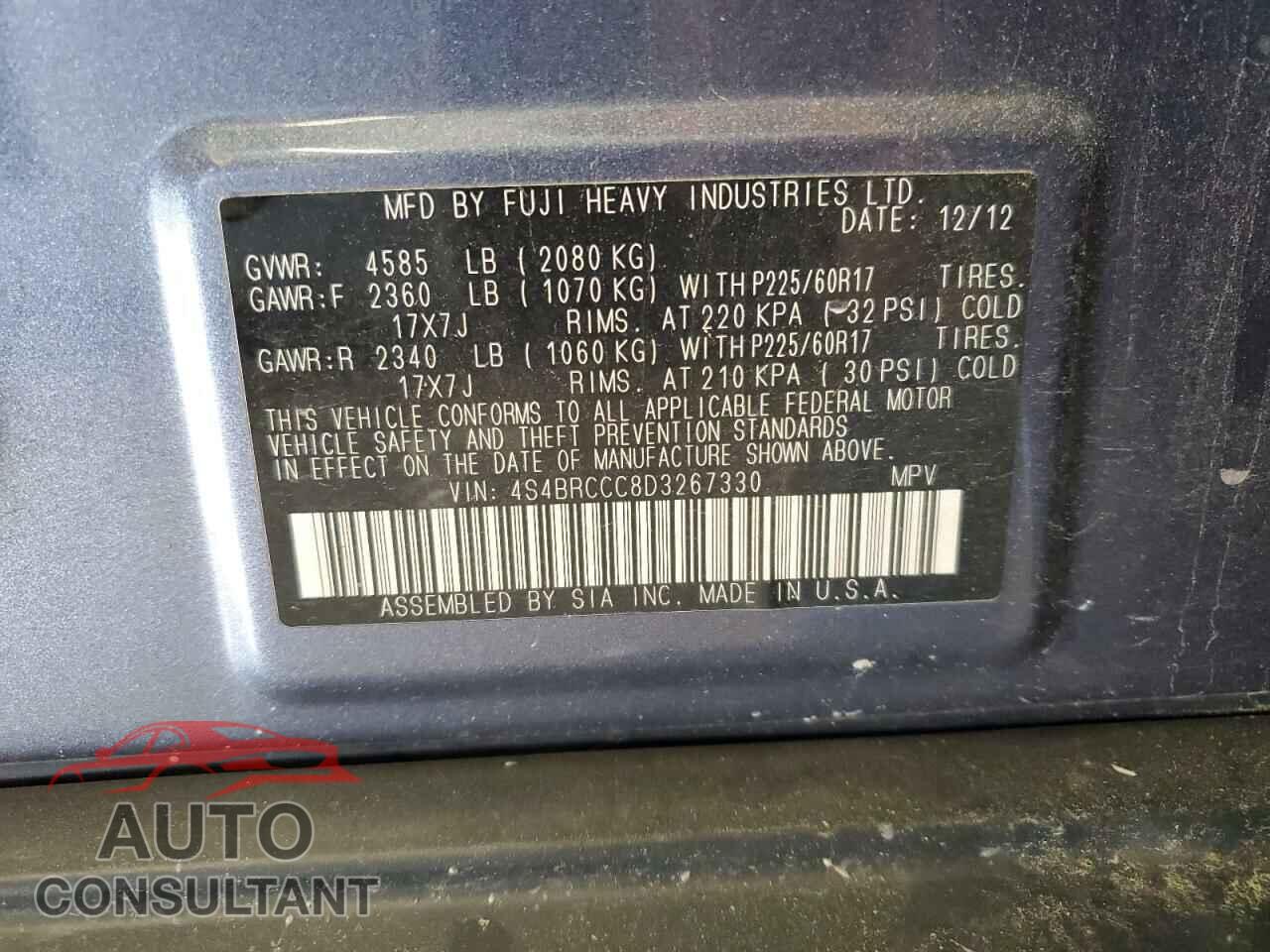 SUBARU OUTBACK 2013 - 4S4BRCCC8D3267330
