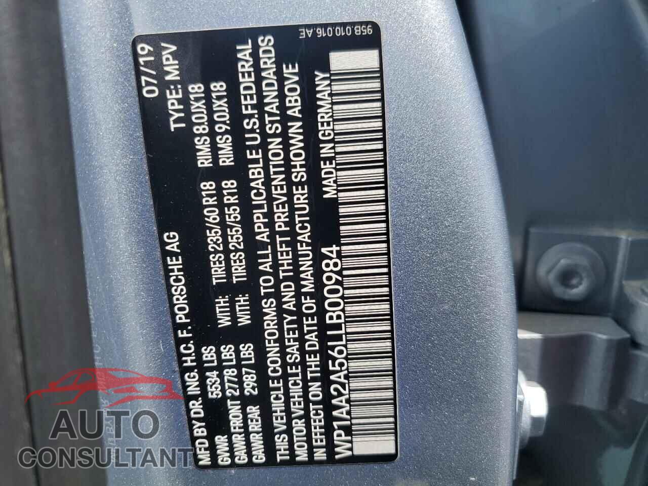 PORSCHE MACAN 2020 - WP1AA2A56LLB00984