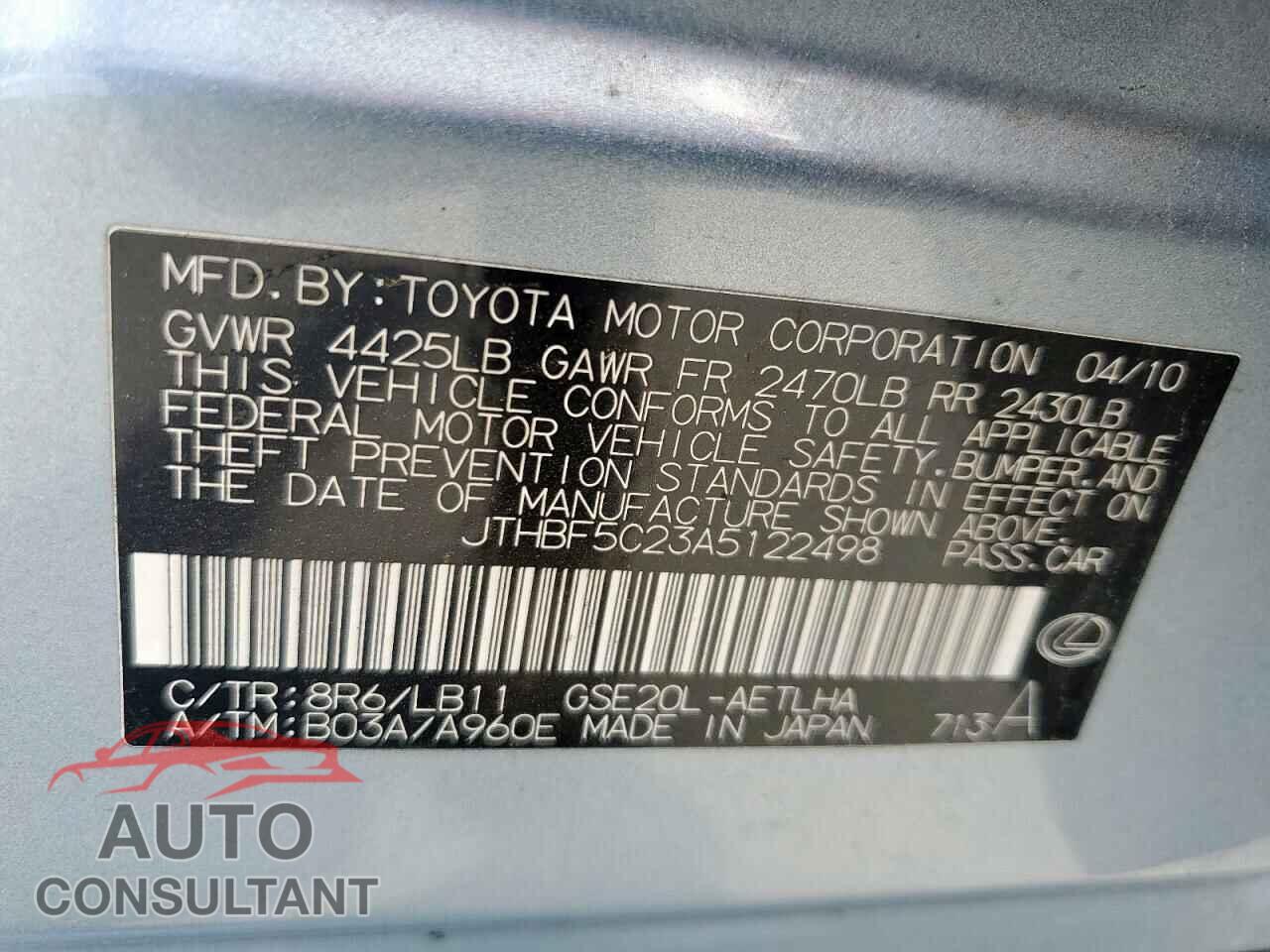 LEXUS IS 2010 - JTHBF5C23A5122498