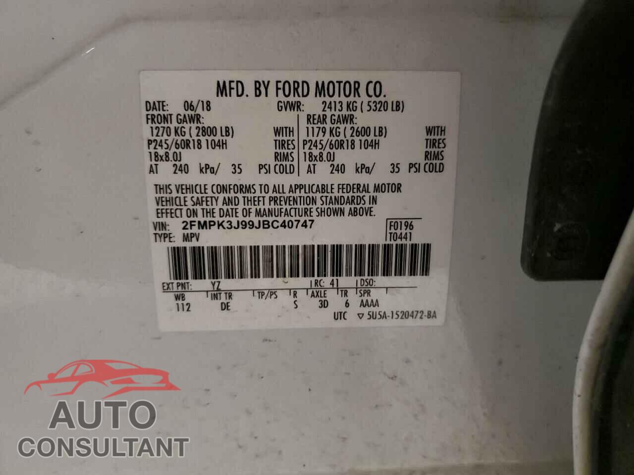 FORD EDGE 2018 - 2FMPK3J99JBC40747