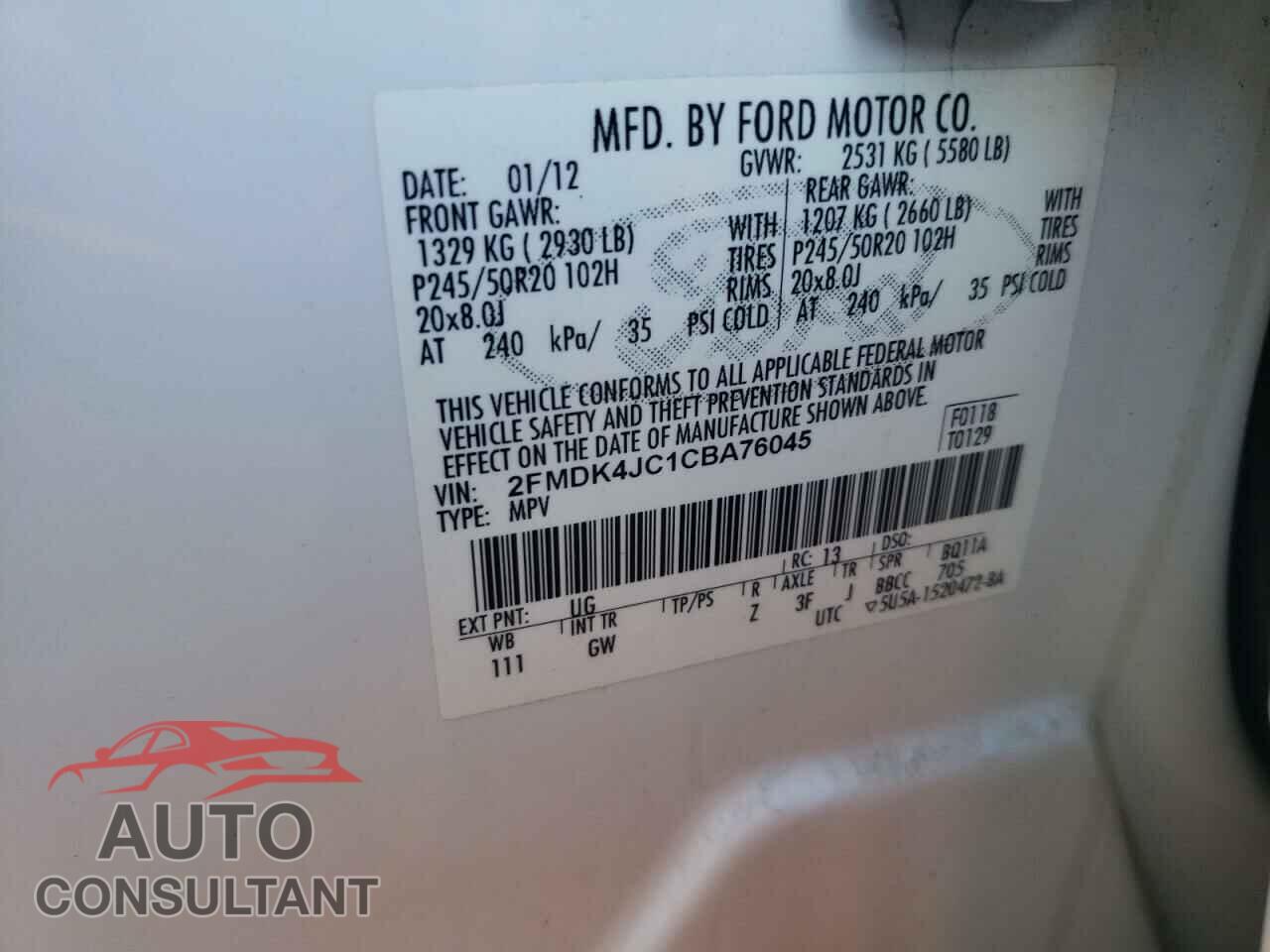 FORD EDGE 2012 - 2FMDK4JC1CBA76045