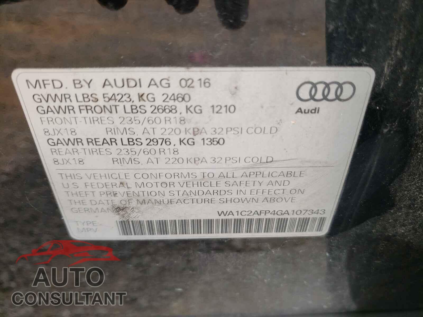 AUDI Q5 2016 - WA1C2AFP4GA107343