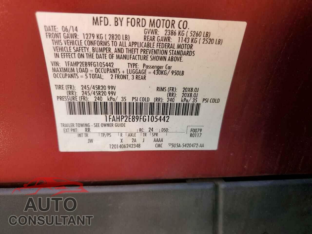 FORD TAURUS 2015 - 1FAHP2E89FG105442