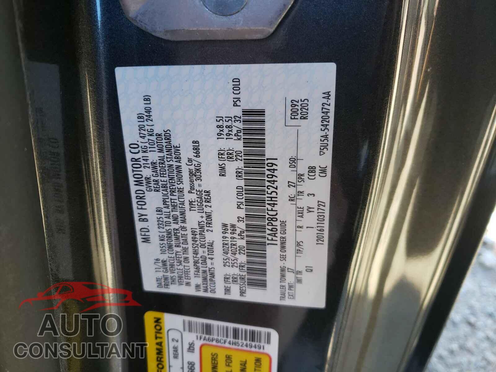FORD MUSTANG 2017 - 1FA6P8CF4H5249491