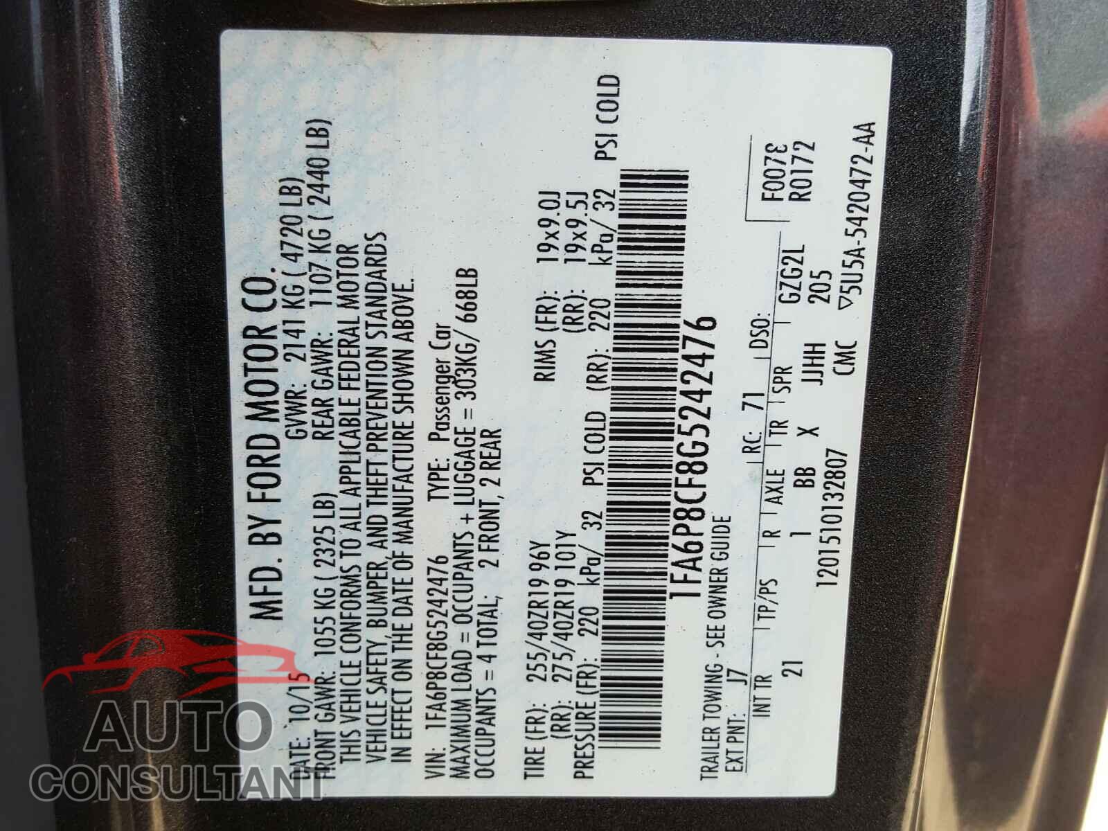 FORD MUSTANG 2016 - 1FA6P8CF8G5242476