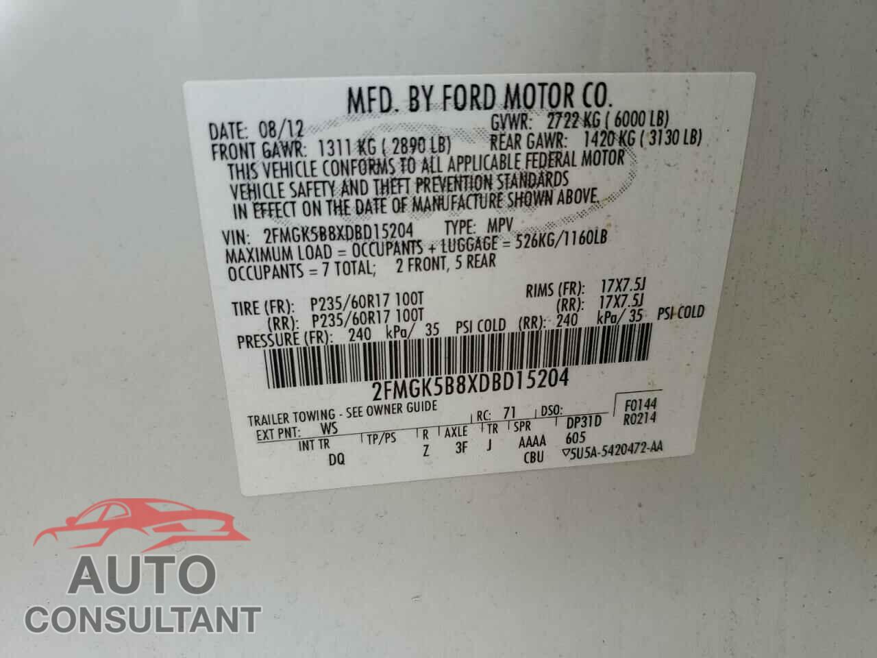FORD FLEX 2013 - 2FMGK5B8XDBD15204