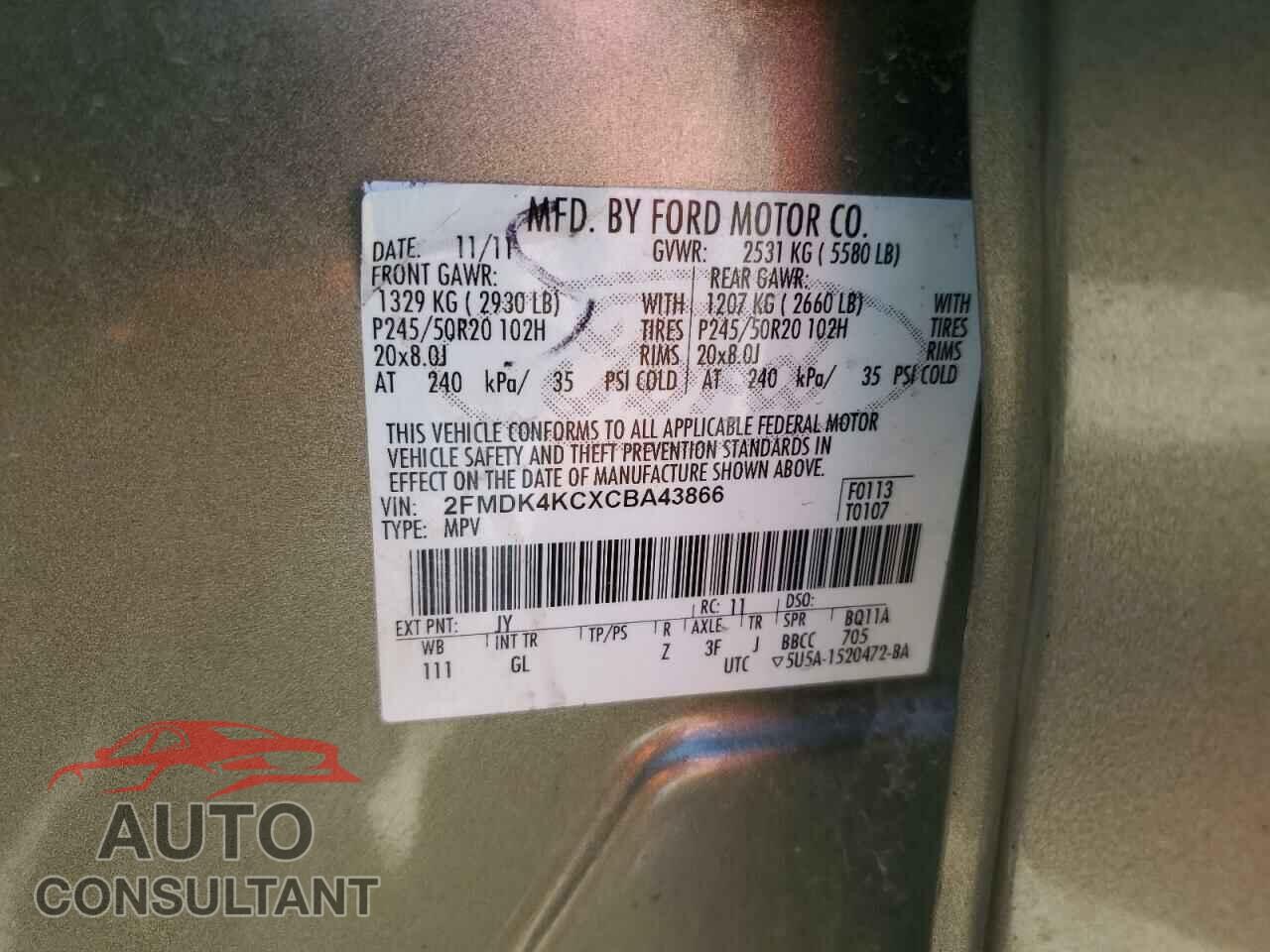 FORD EDGE 2012 - 2FMDK4KCXCBA43866