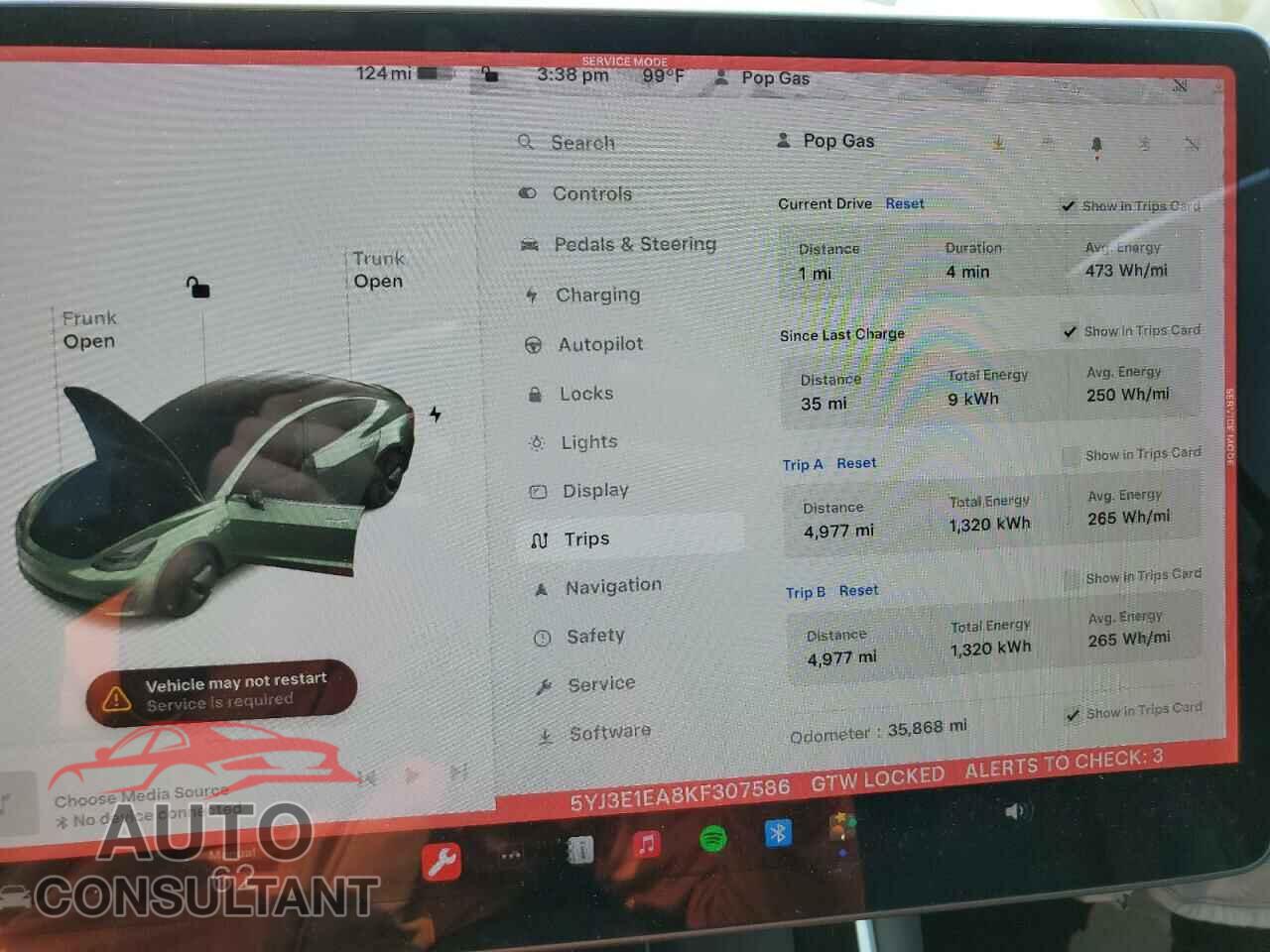 TESLA MODEL 3 2019 - 5YJ3E1EA8KF307586