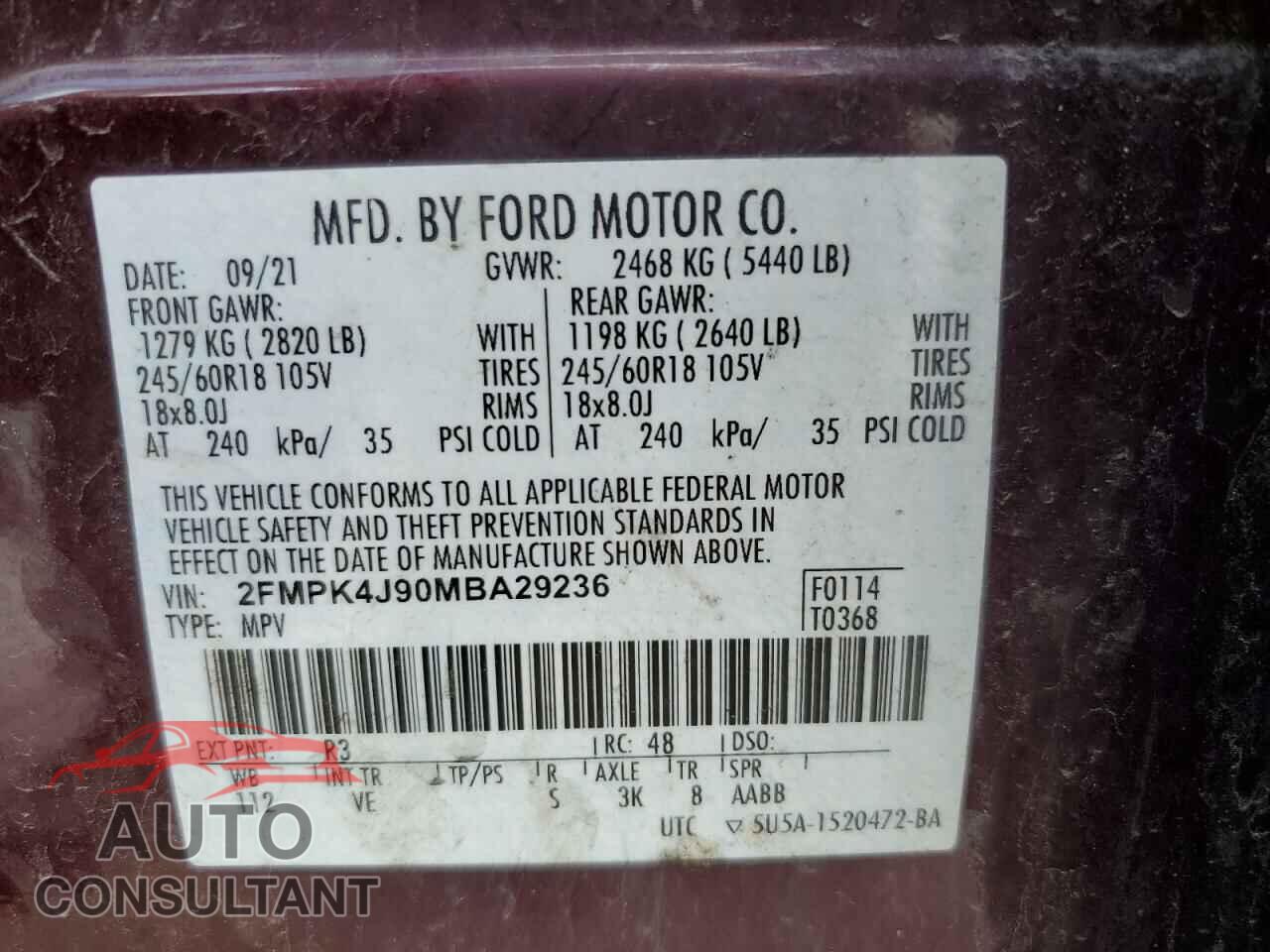 FORD EDGE 2021 - 2FMPK4J90MBA29236